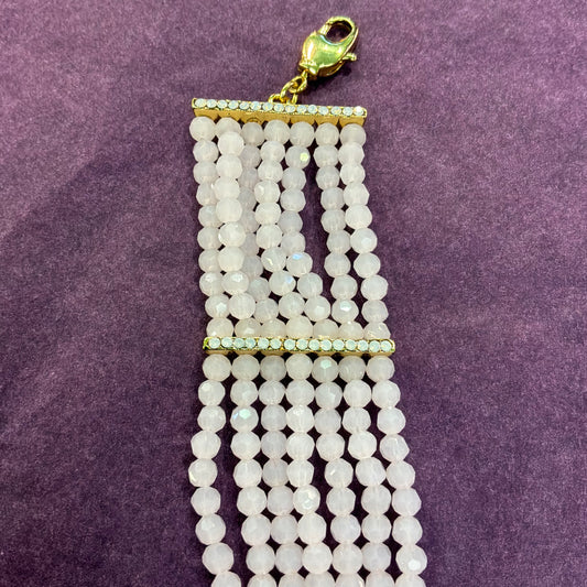 Vintage Butler & Wilson 7 Strand Pink Crystal Statement Bracelet Gold Tone