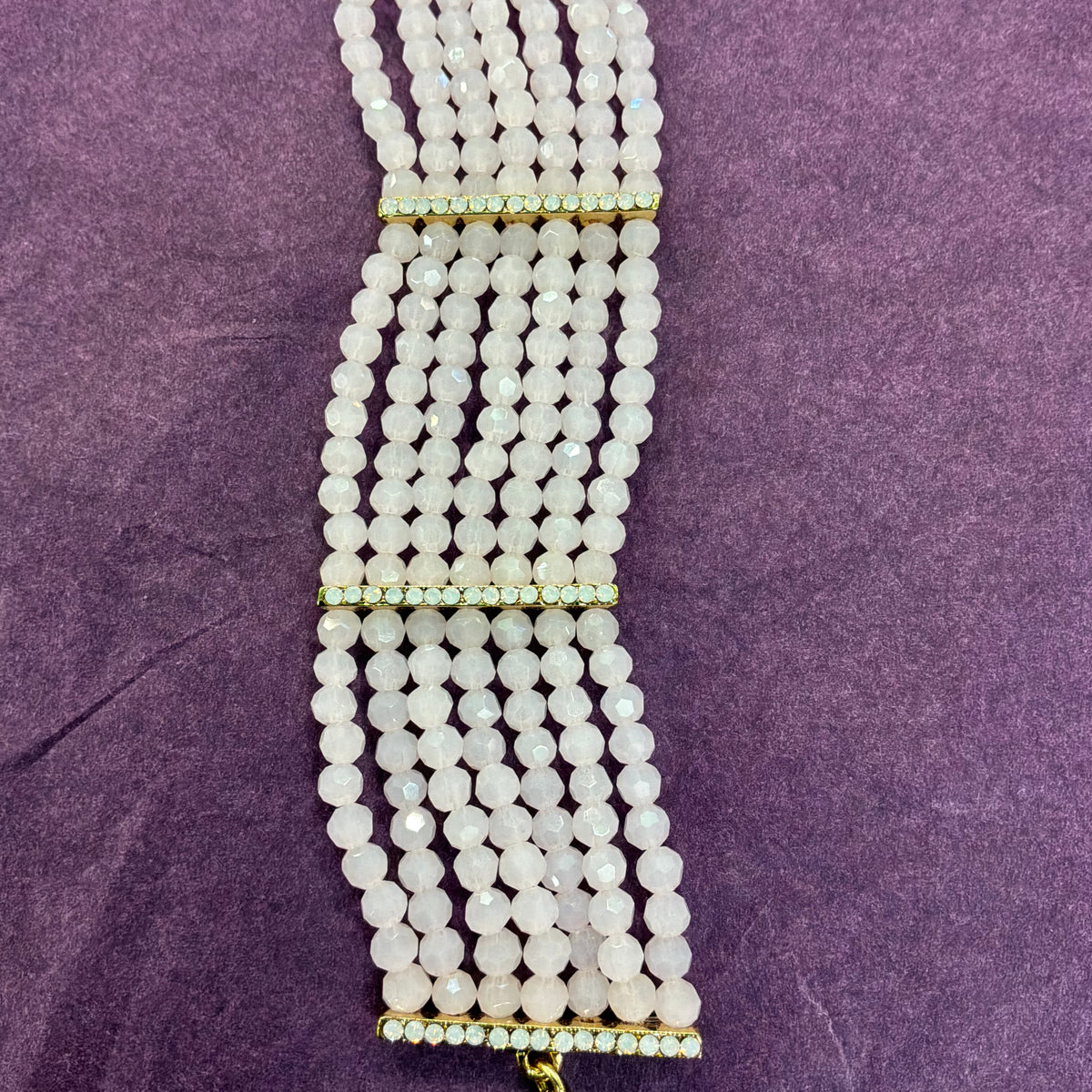 Vintage Butler & Wilson 7 Strand Pink Crystal Statement Bracelet Gold Tone