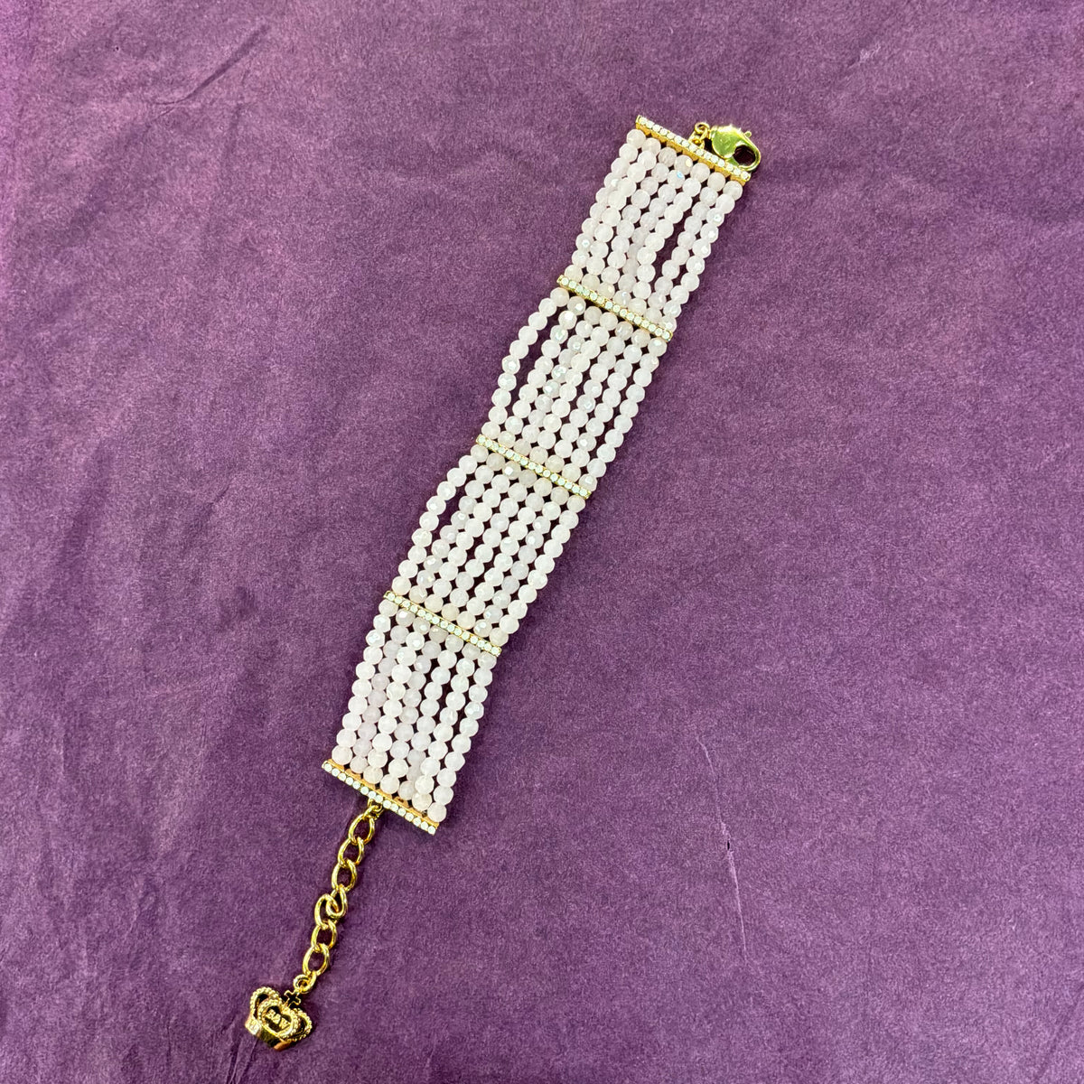 Vintage Butler & Wilson 7 Strand Pink Crystal Statement Bracelet Gold Tone