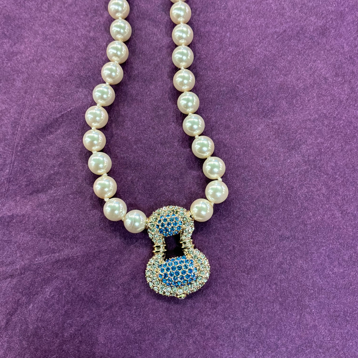 Clarion Pell Faux Pearl Necklace Princess Grace Kelly Replica Crystal Pendant