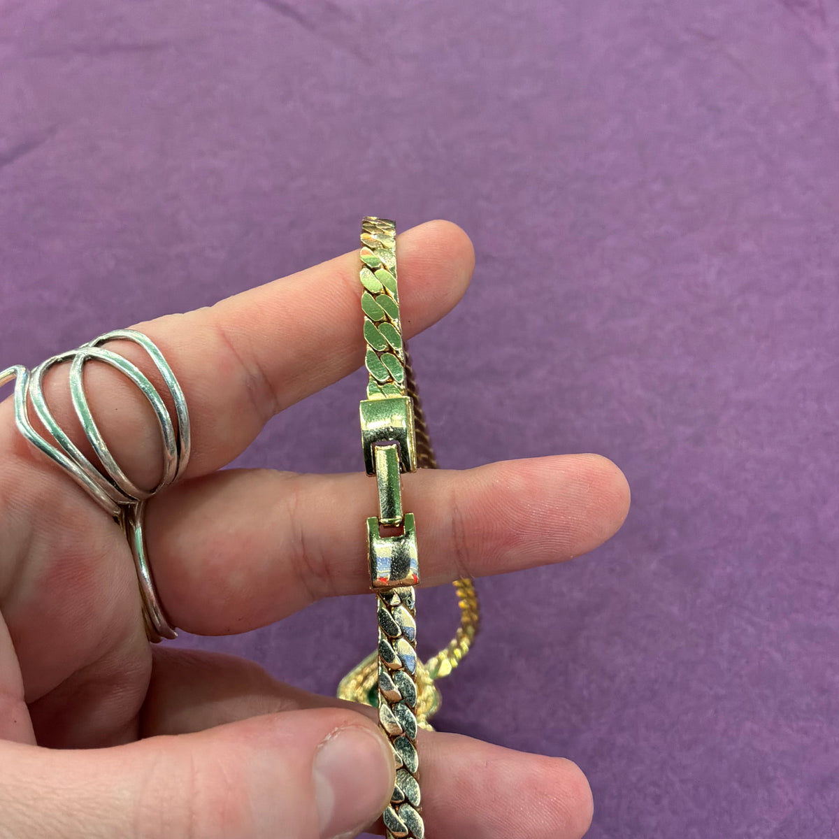 Vintage 1980s Gold Plated Curb Chain Necklace Green Faceted Crystal Pendant
