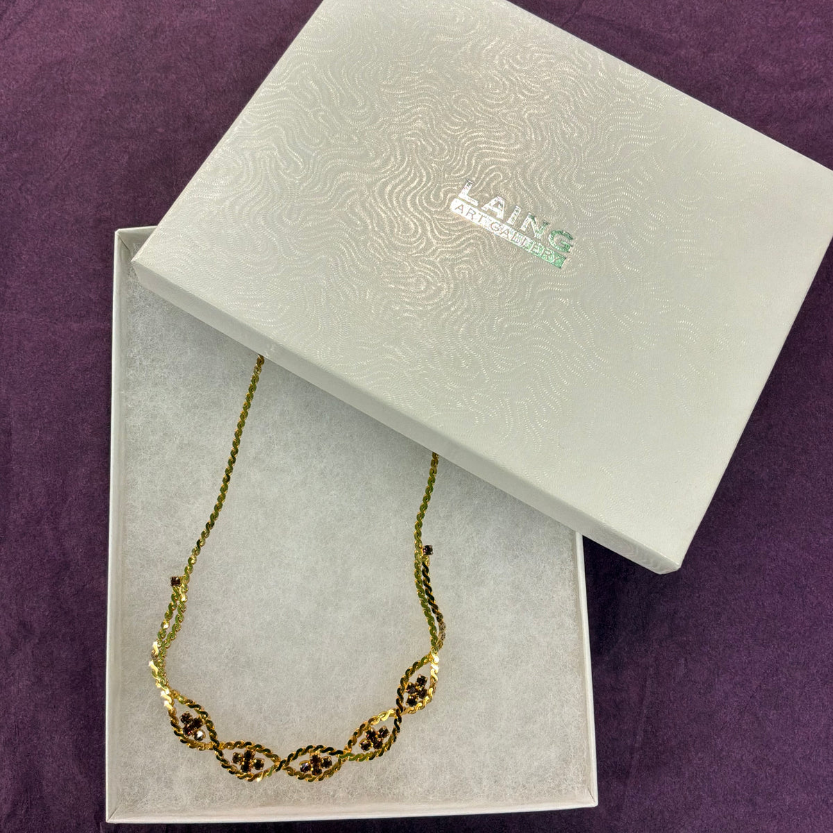 Vintage 1980s Gold Tone Purple Crystal Statement Collar Necklace Articulated Bib