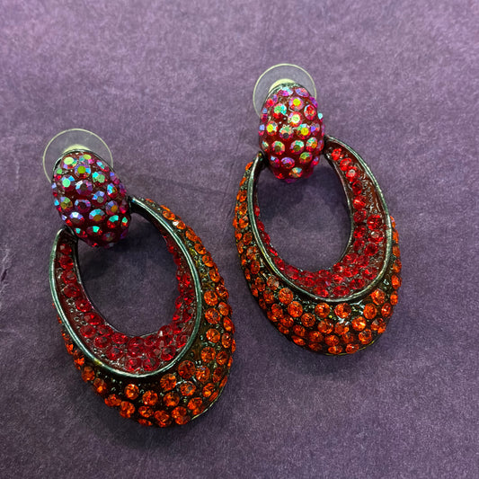Vintage Butler & Wilson Statement Drop Earrings in Red and Amber Crystal Rhinestone