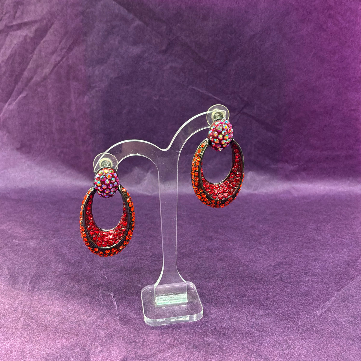 Vintage Butler & Wilson Statement Drop Earrings in Red and Amber Crystal Rhinestone