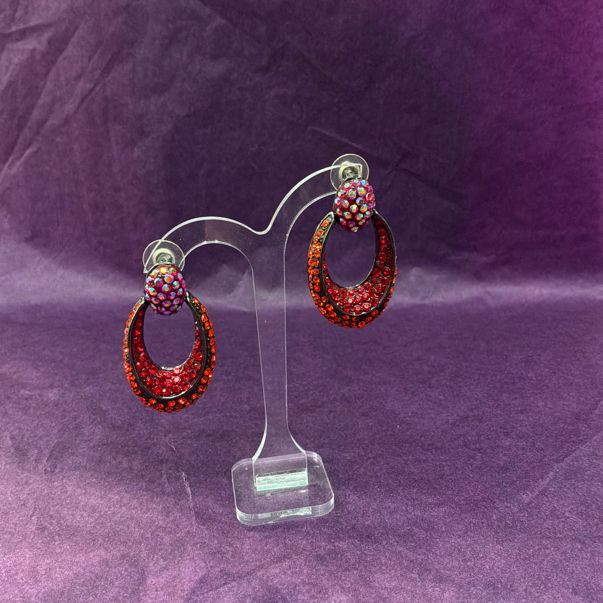 Vintage Butler & Wilson Statement Drop Earrings in Red and Amber Crystal Rhinestone