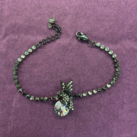 Vintage Butler & Wilson Kingfisher Crystal Bracelet, Silver, Pewter, and Black Rhinestone