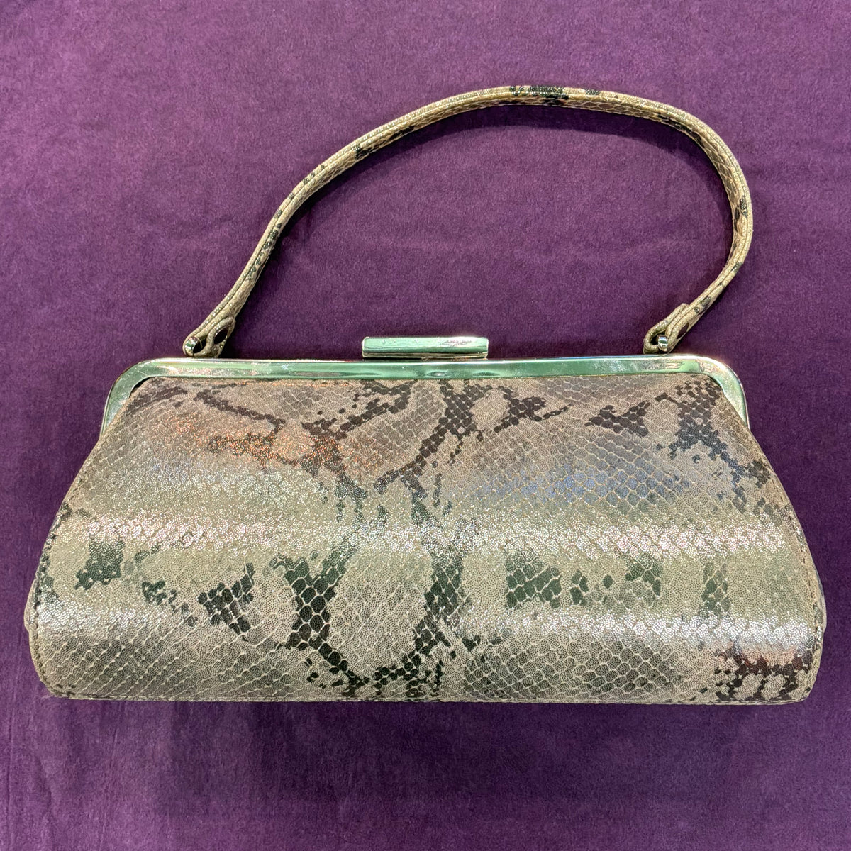 Vintage Van Dal Faux Snakeskin Evening Bag, Gold and Cream Top Handle Handbag