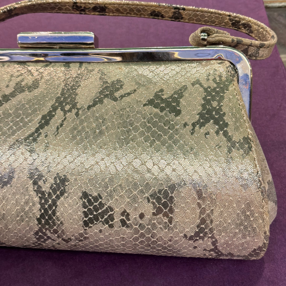 Vintage Van Dal Faux Snakeskin Evening Bag, Gold and Cream Top Handle Handbag