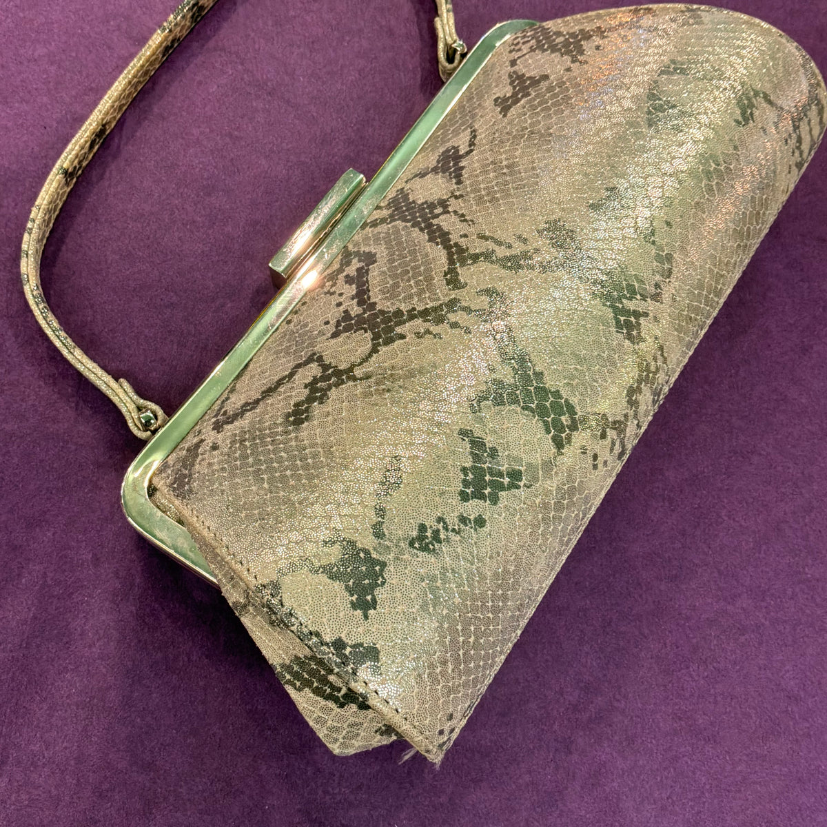Vintage Van Dal Faux Snakeskin Evening Bag, Gold and Cream Top Handle Handbag
