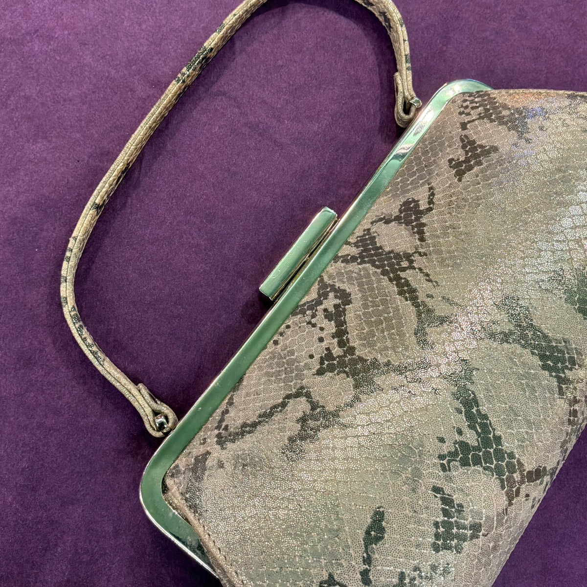 Vintage Van Dal Faux Snakeskin Evening Bag, Gold and Cream Top Handle Handbag