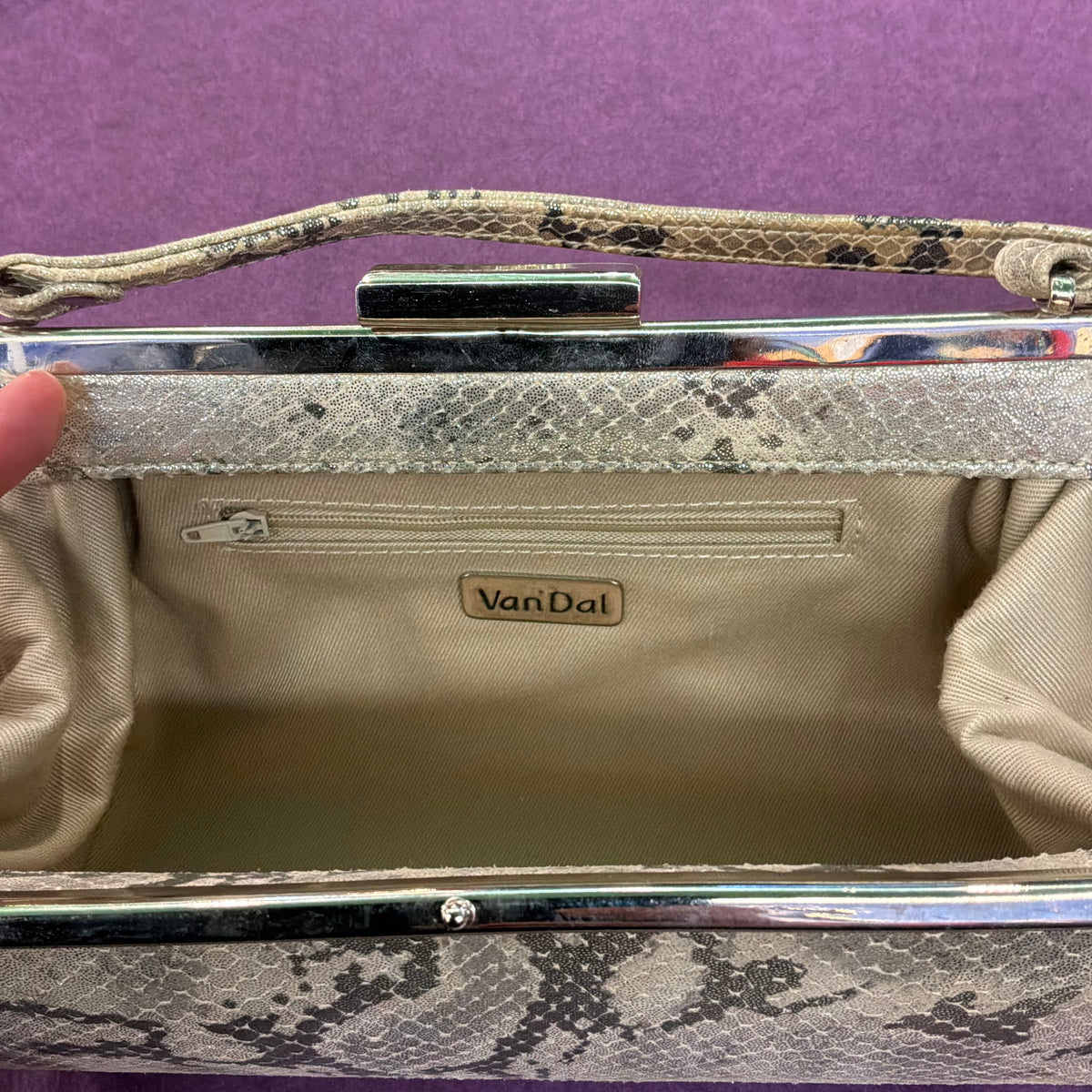 Vintage Van Dal Faux Snakeskin Evening Bag, Gold and Cream Top Handle Handbag
