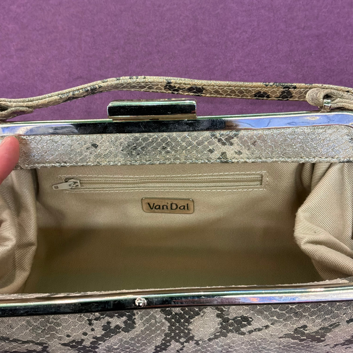 Vintage Van Dal Faux Snakeskin Evening Bag, Gold and Cream Top Handle Handbag