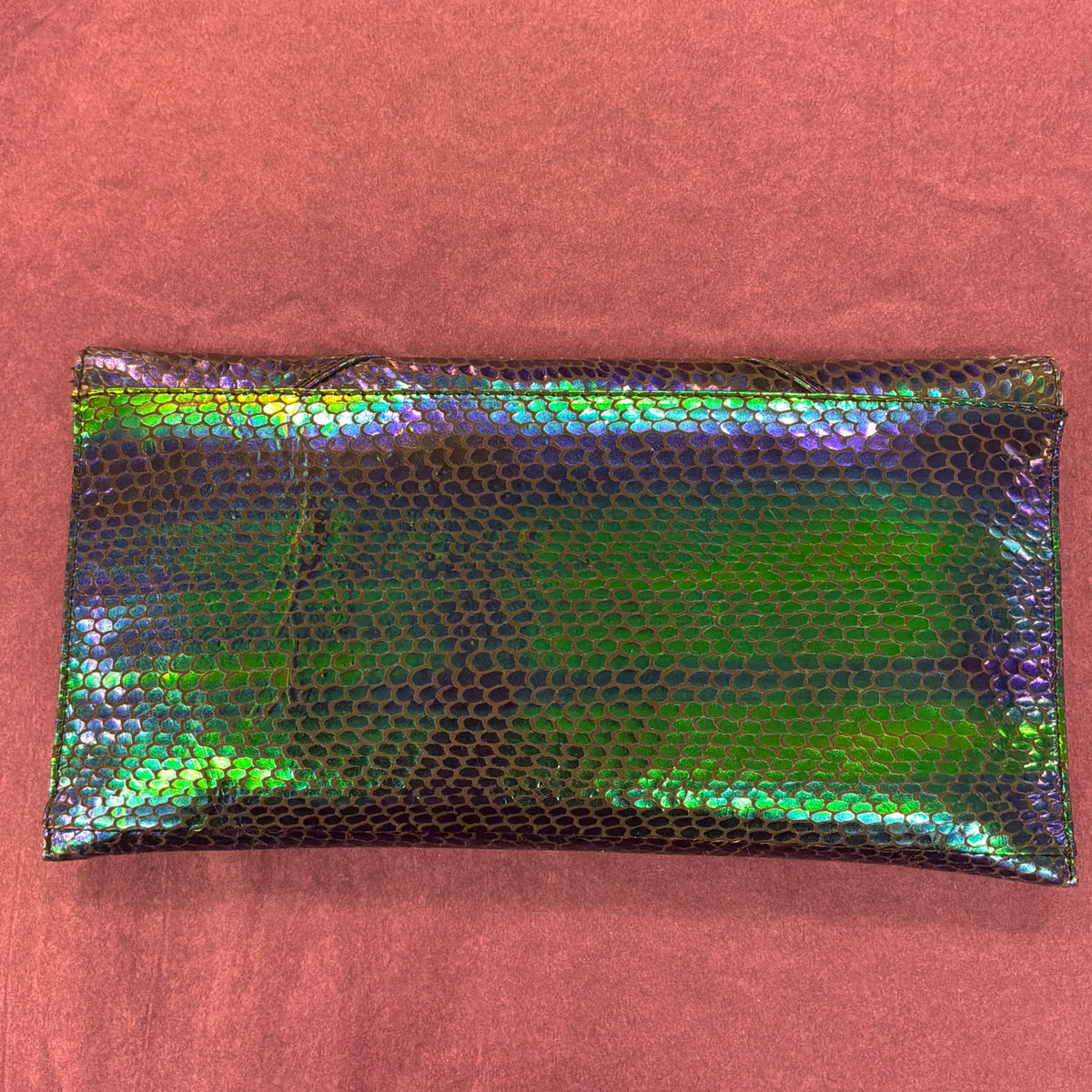 Vintage Renata Italian Leather Clutch Bag, Iridescent Peacock Snakeskin Style