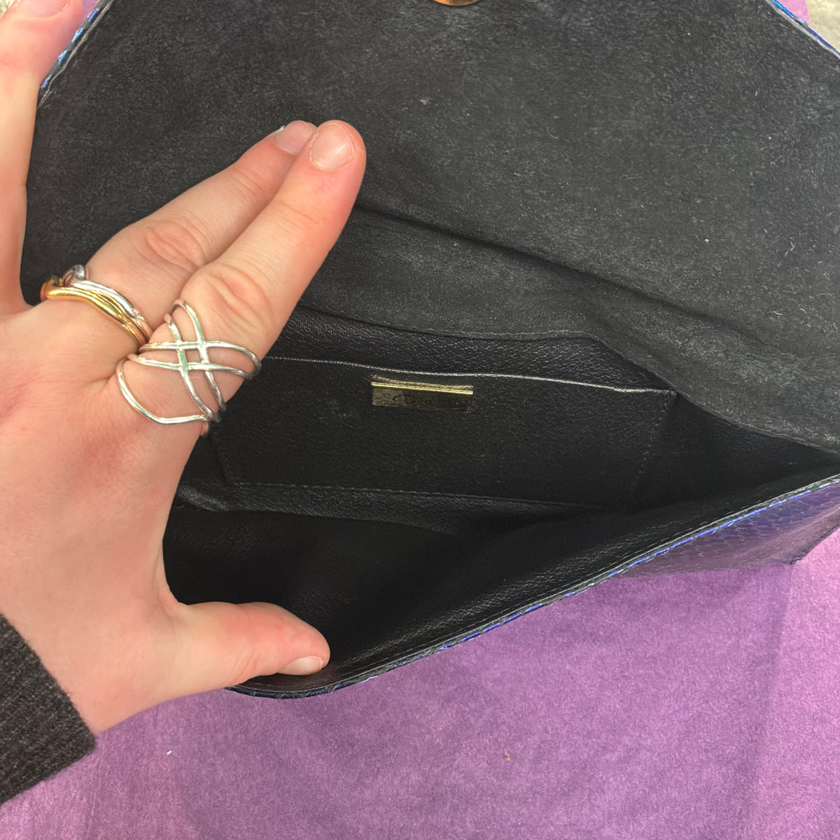 Vintage Renata Italian Leather Clutch Bag, Iridescent Peacock Snakeskin Style