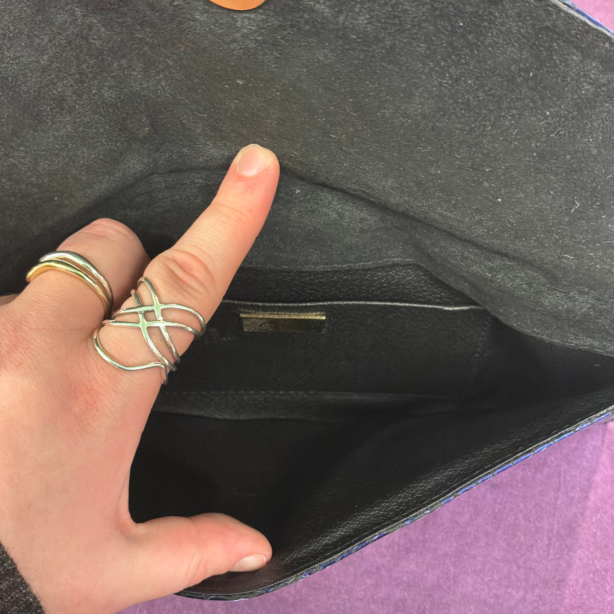 Vintage Renata Italian Leather Clutch Bag, Iridescent Peacock Snakeskin Style