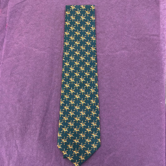 Vintage Liberty of London Silk Tie Dark Green Geometric Star Print