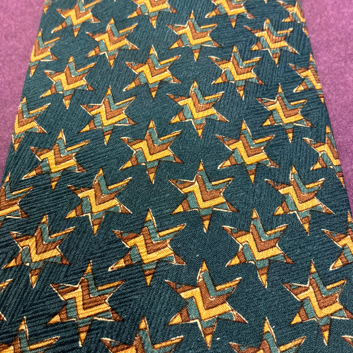Vintage Liberty of London Silk Tie Dark Green Geometric Star Print