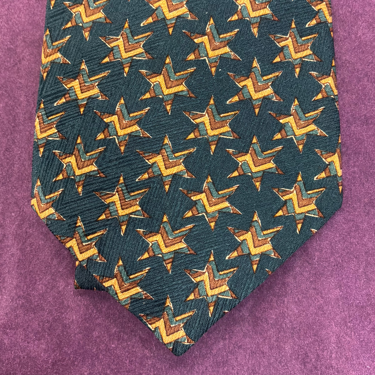 Vintage Liberty of London Silk Tie Dark Green Geometric Star Print