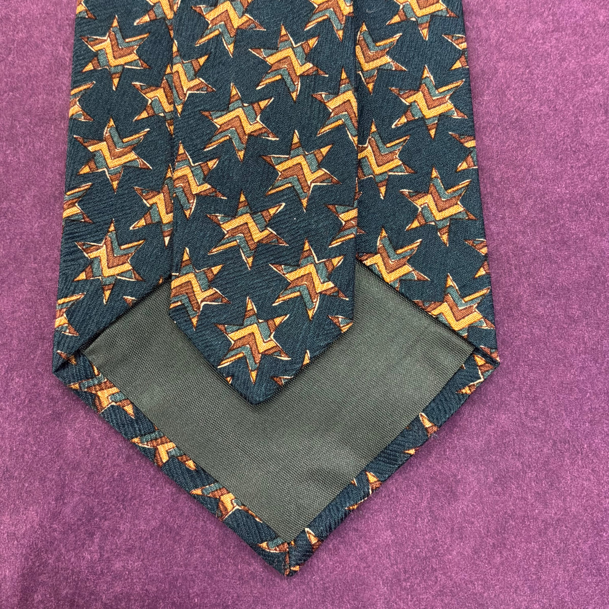 Vintage Liberty of London Silk Tie Dark Green Geometric Star Print