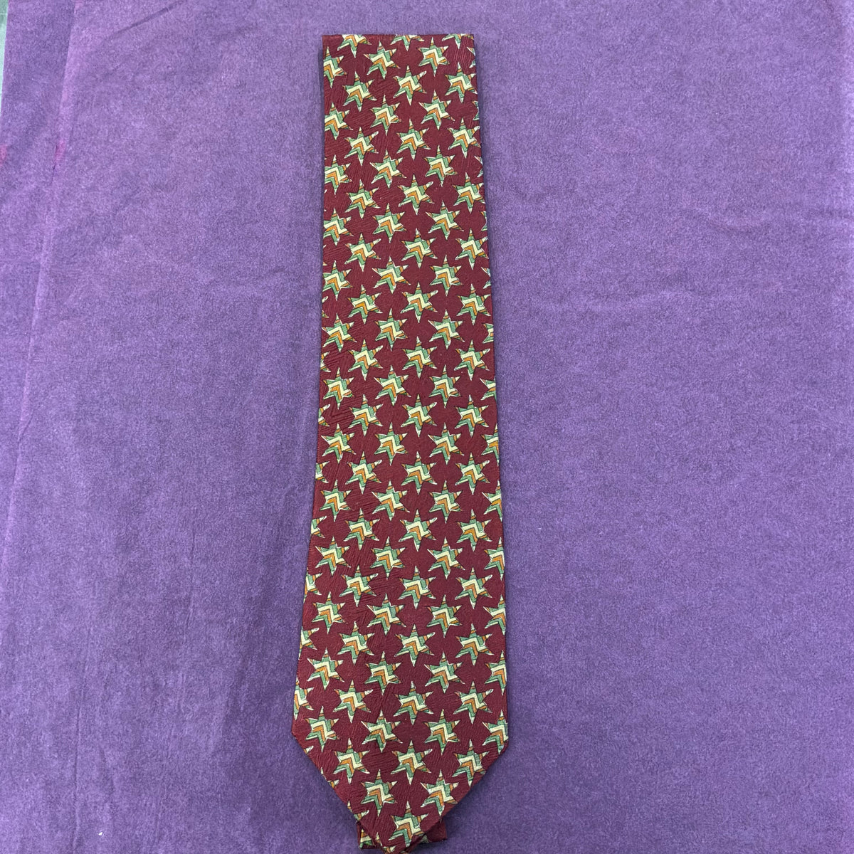 Vintage Liberty of London Silk Tie Claret Red Geometric Star Print