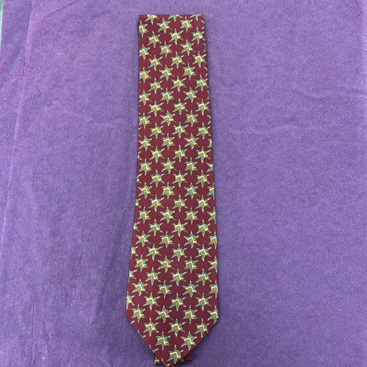 Vintage Liberty of London Silk Tie Claret Red Geometric Star Print