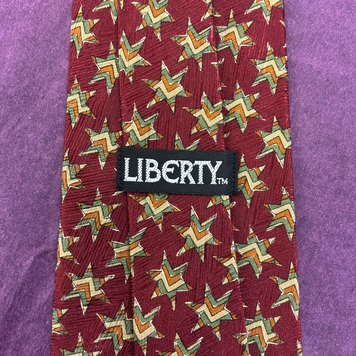 Vintage Liberty of London Silk Tie Claret Red Geometric Star Print