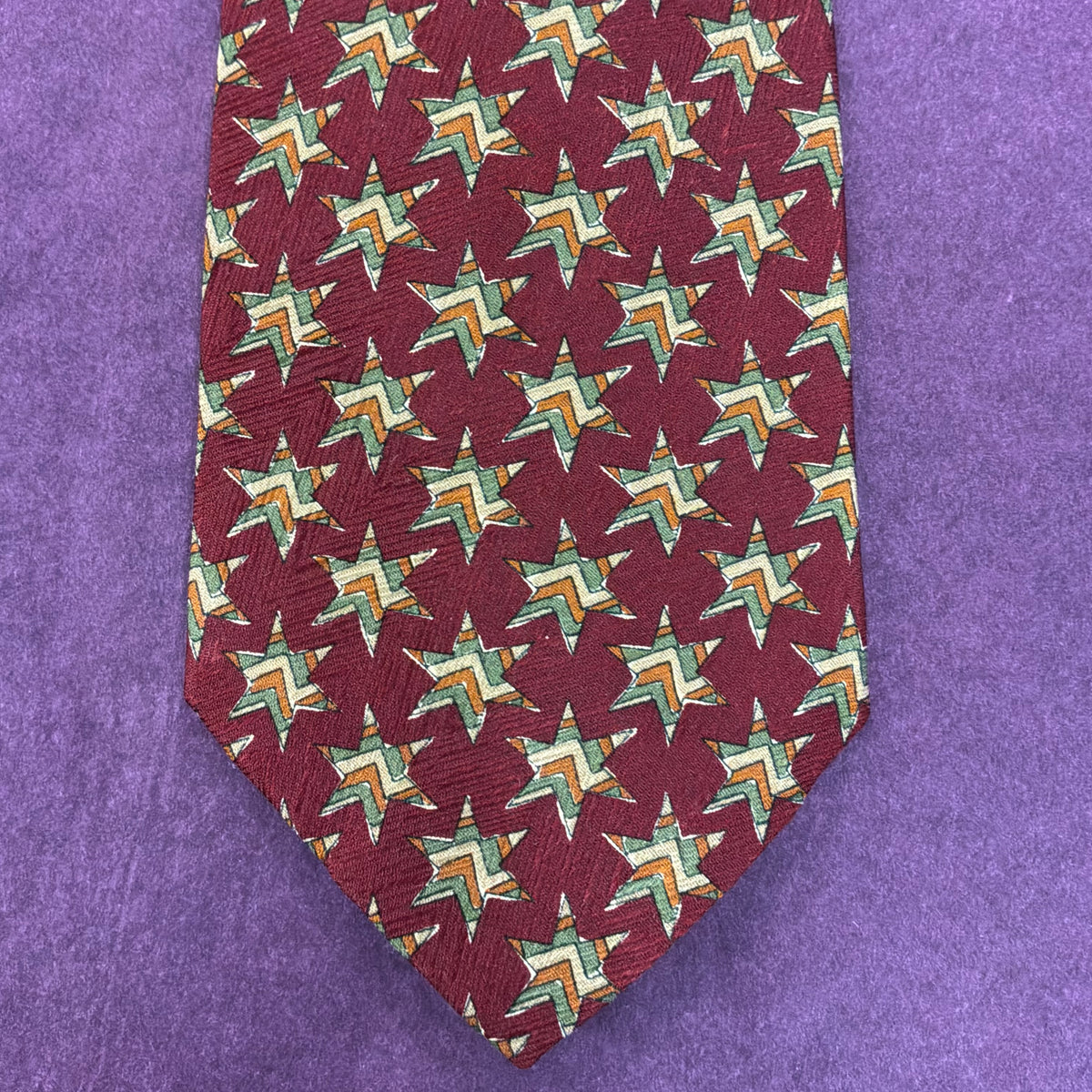 Vintage Liberty of London Silk Tie Claret Red Geometric Star Print