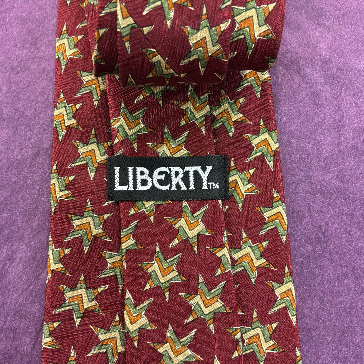 Vintage Liberty of London Silk Tie Claret Red Geometric Star Print