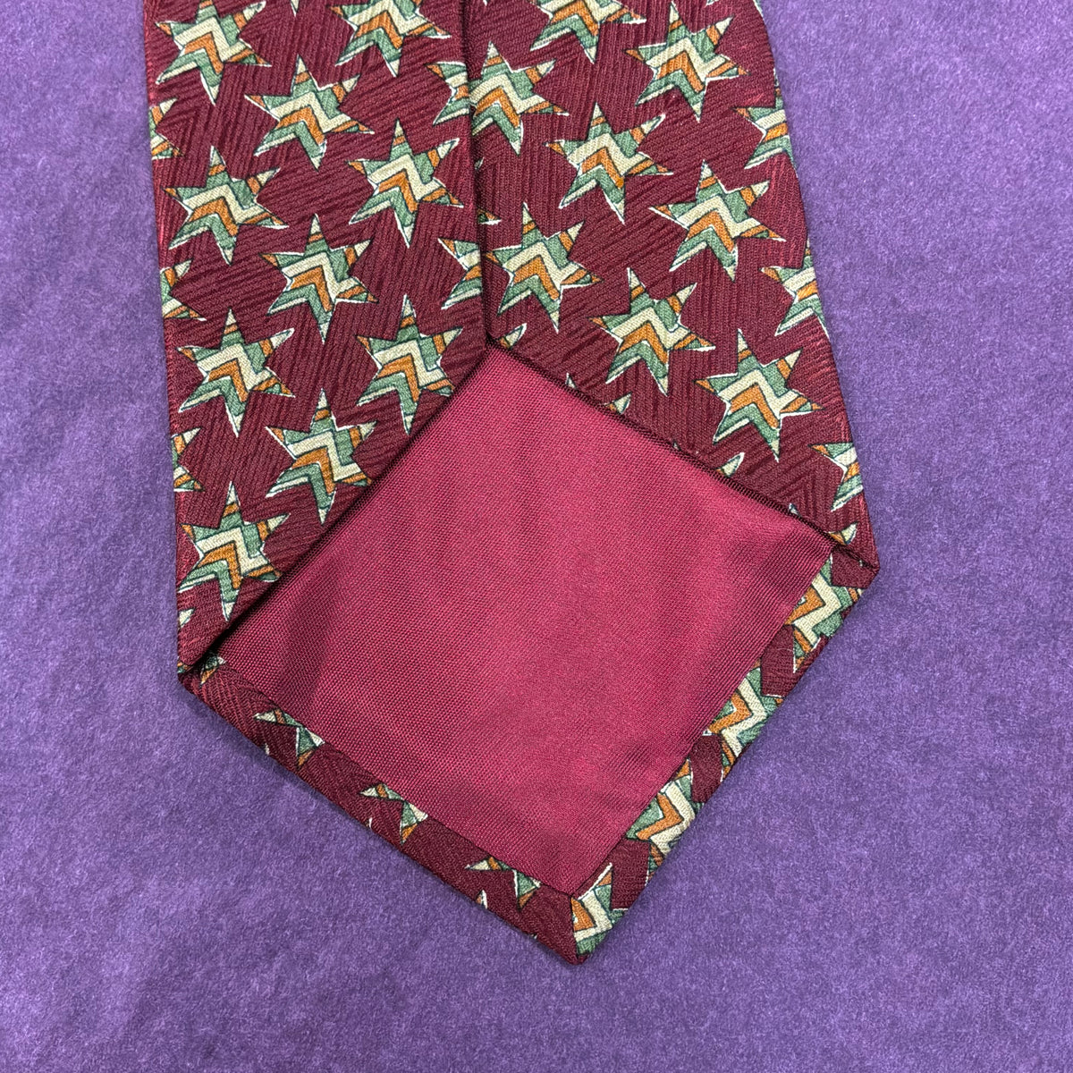 Vintage Liberty of London Silk Tie Claret Red Geometric Star Print