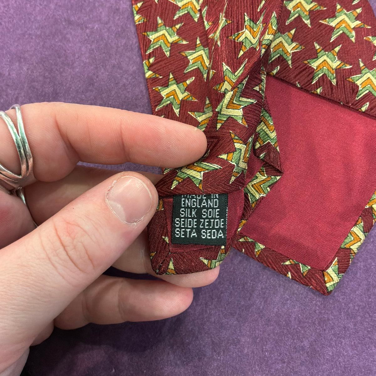 Vintage Liberty of London Silk Tie Claret Red Geometric Star Print