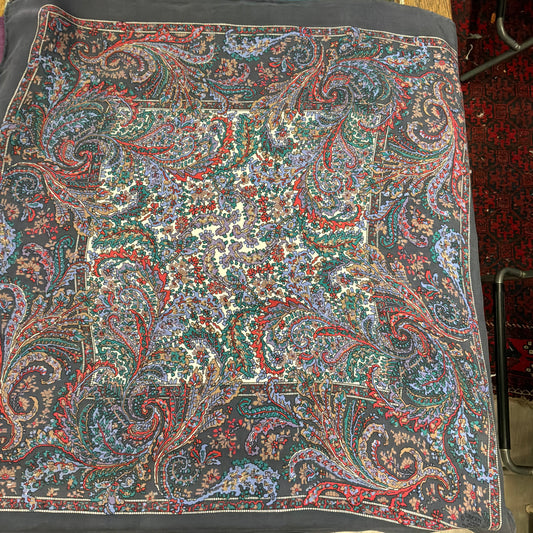 Vintage Liberty of London Silk Scarf Paisley Print Slate Grey Teal Red