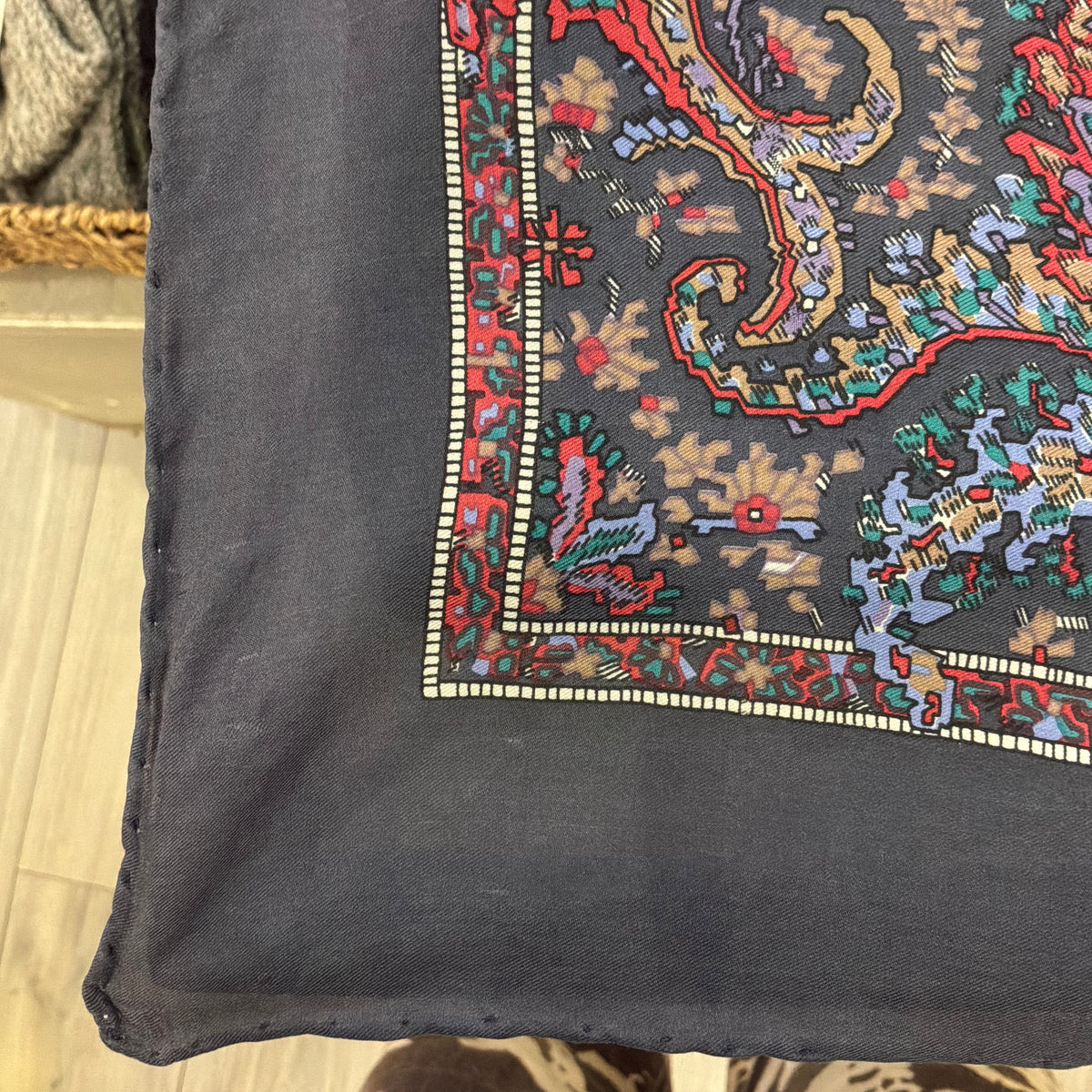 Vintage Liberty of London Silk Scarf Paisley Print Slate Grey Teal Red