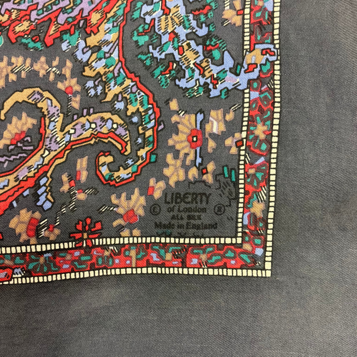 Vintage Liberty of London Silk Scarf Paisley Print Slate Grey Teal Red