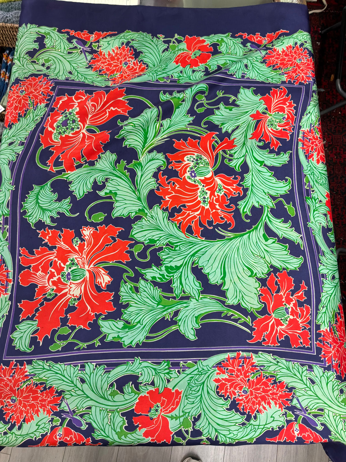 Vintage Liberty of London Pure Silk Scarf in William Morris Style Poppy Floral Print