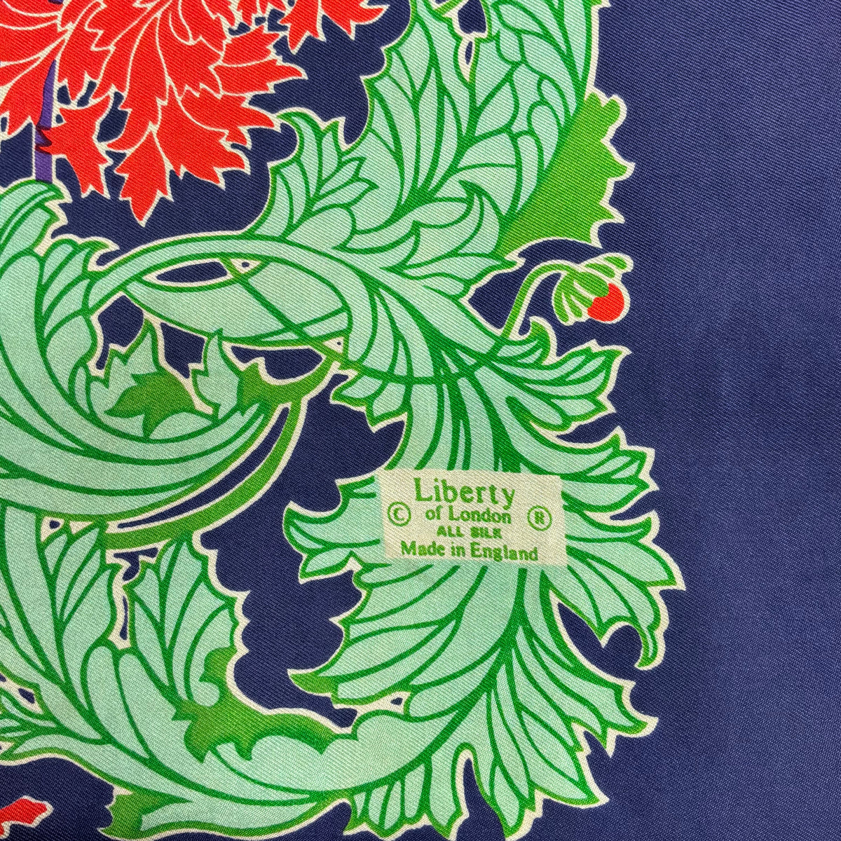 Vintage Liberty of London Pure Silk Scarf in William Morris Style Poppy Floral Print