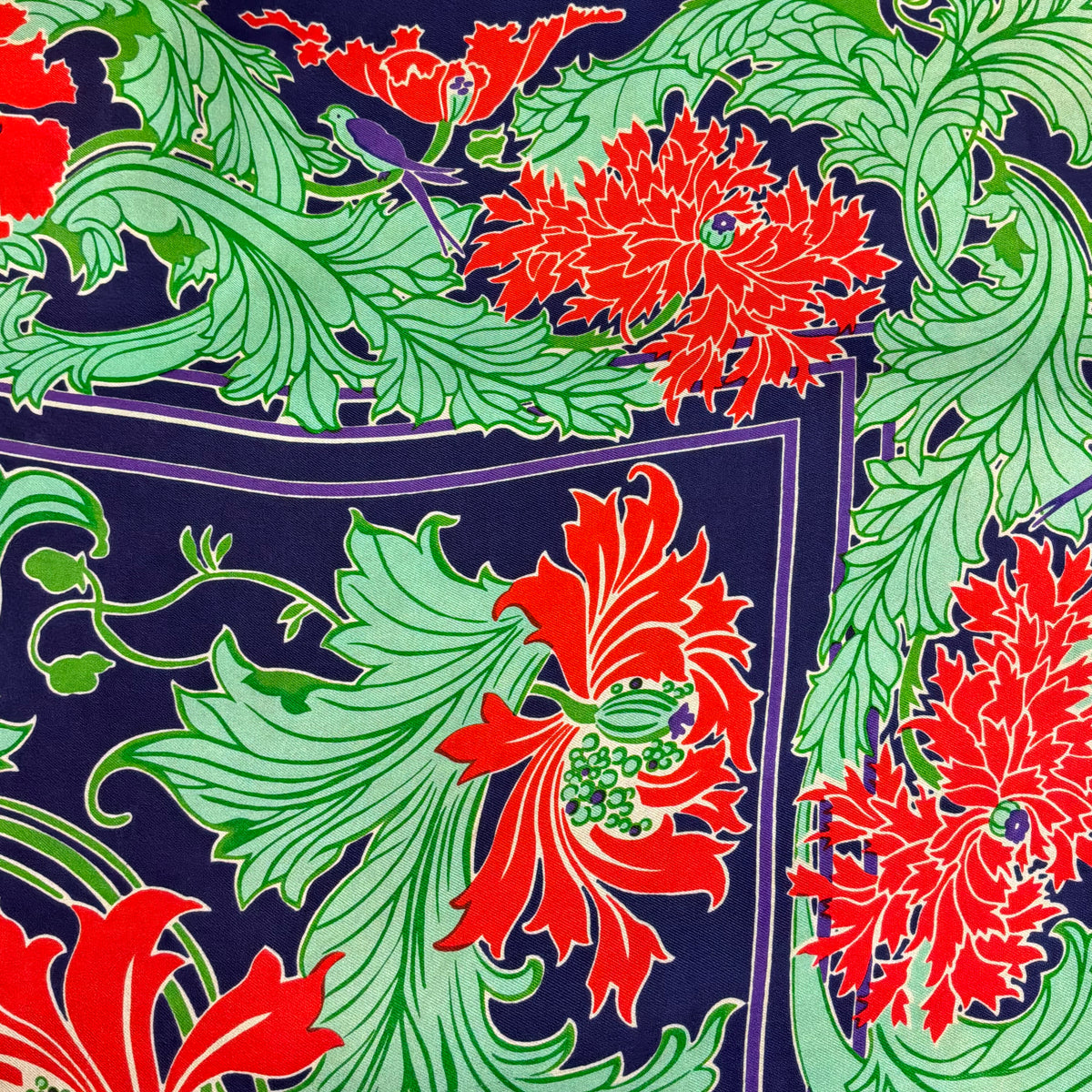 Vintage Liberty of London Pure Silk Scarf in William Morris Style Poppy Floral Print