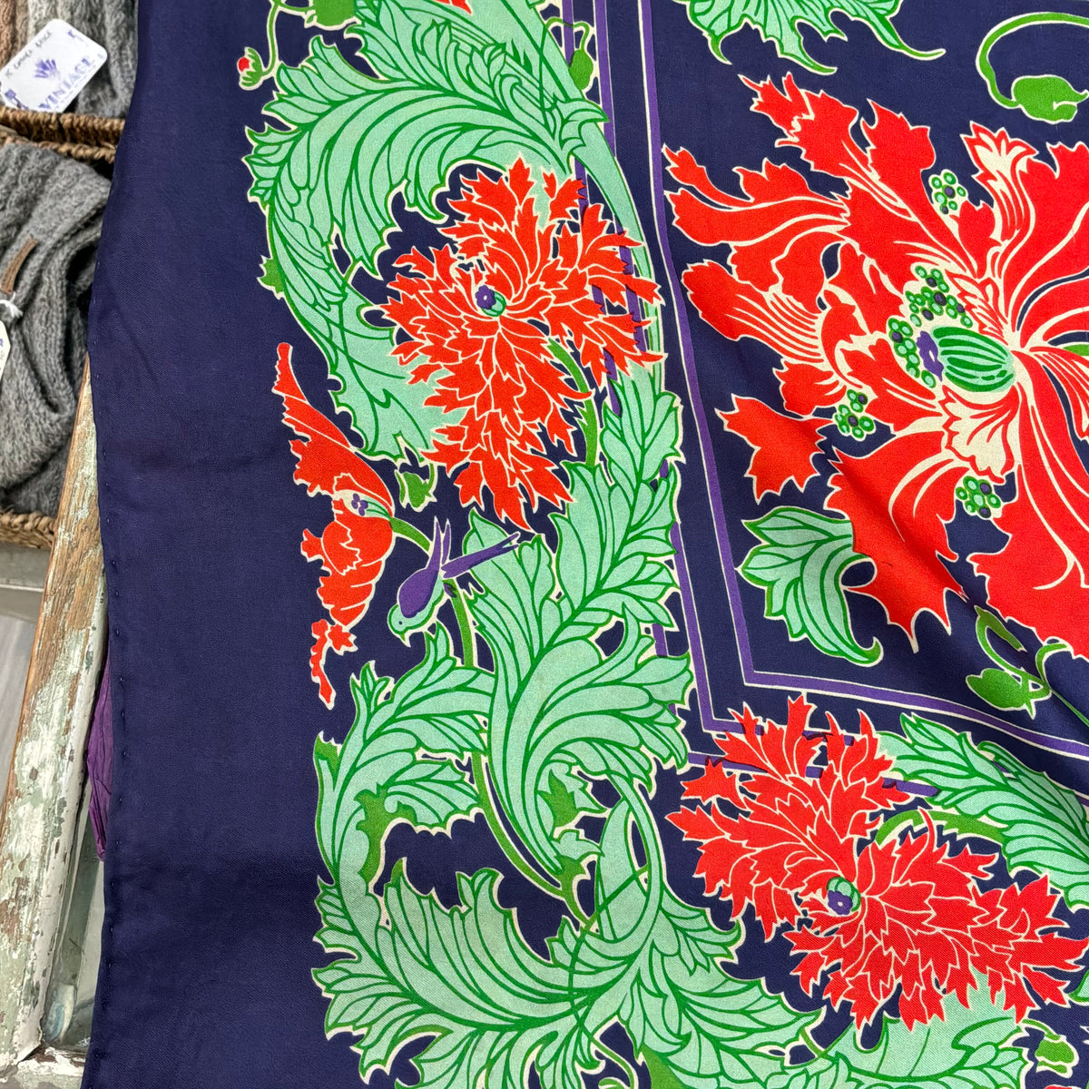 Vintage Liberty of London Pure Silk Scarf in William Morris Style Poppy Floral Print