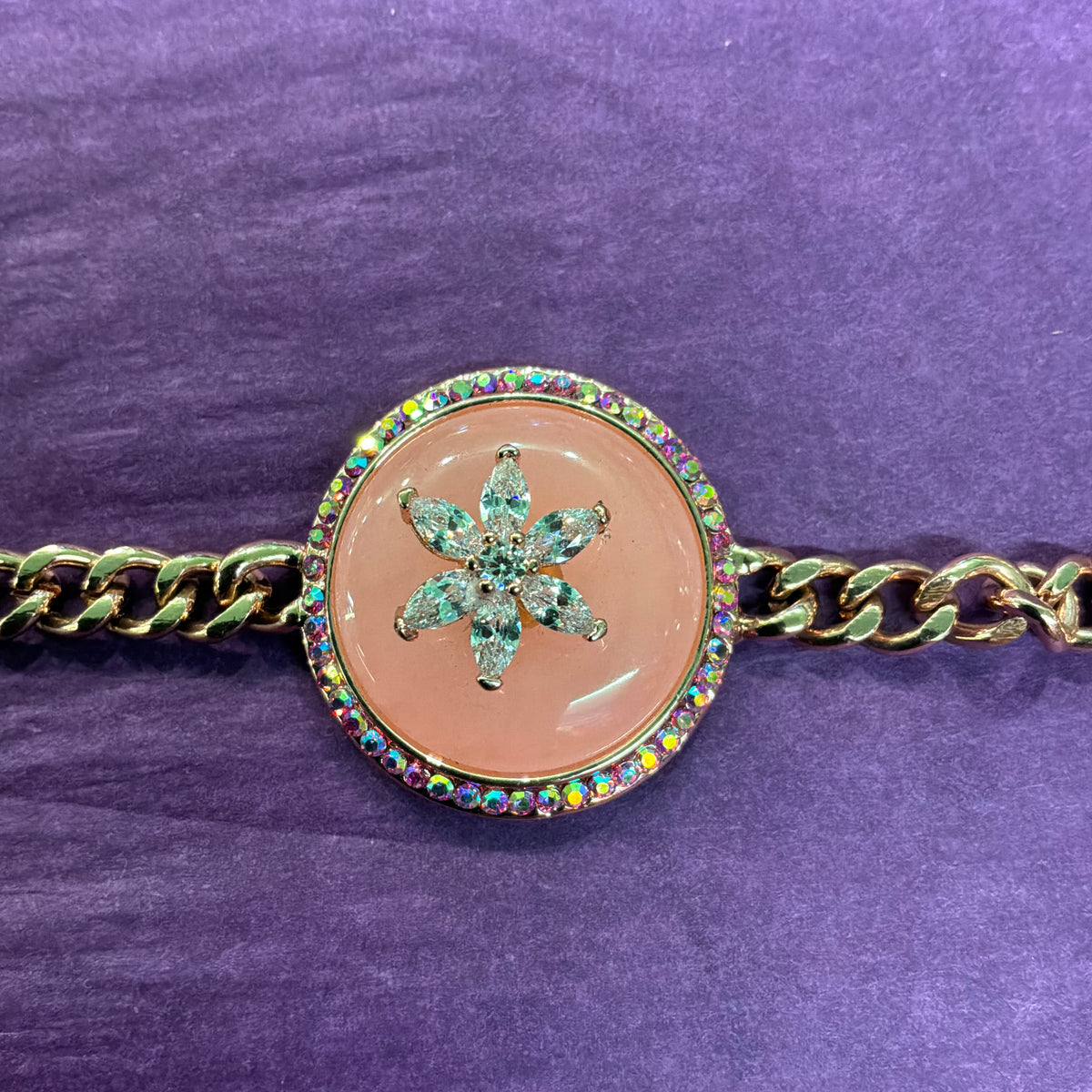 Vintage Butler & Wilson Pink Crystal Bracelet in Rose Gold Tone