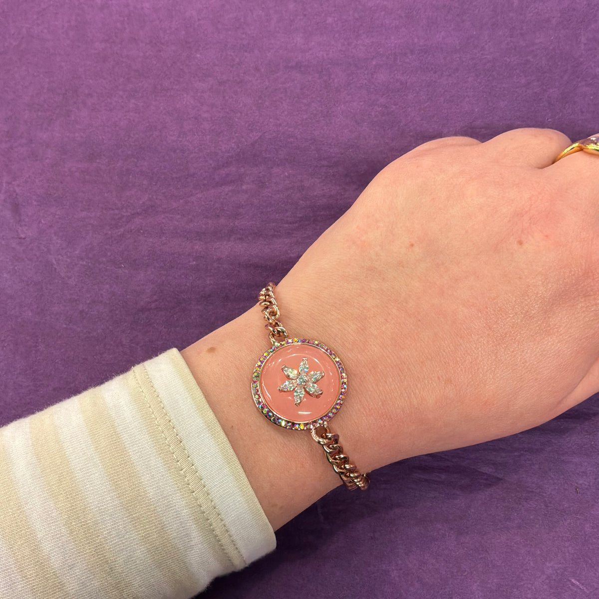 Vintage Butler & Wilson Pink Crystal Bracelet in Rose Gold Tone