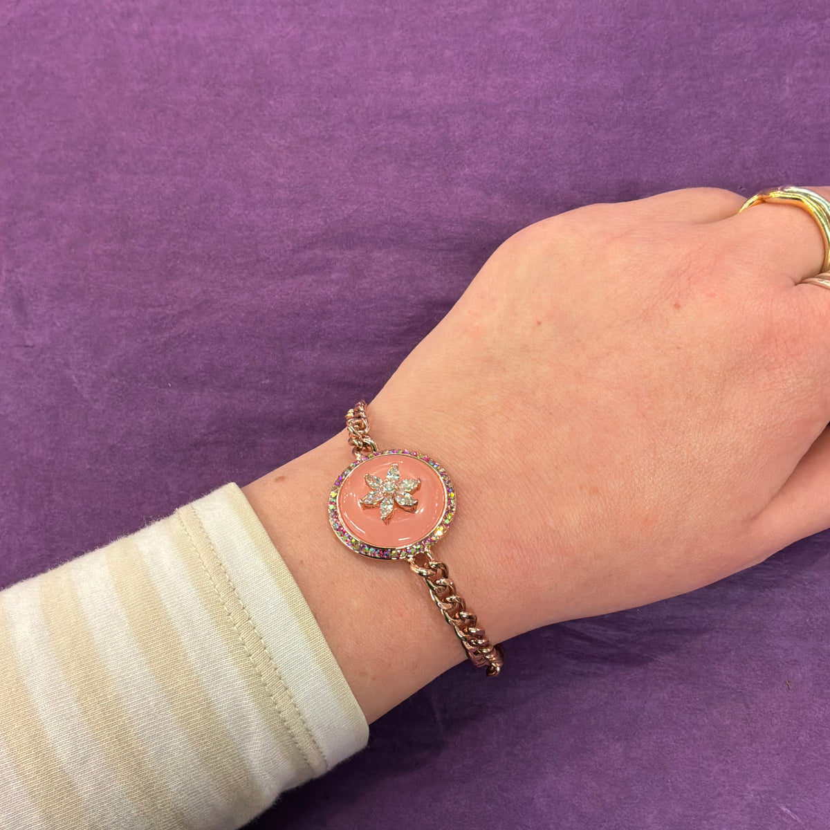 Vintage Butler & Wilson Pink Crystal Bracelet in Rose Gold Tone