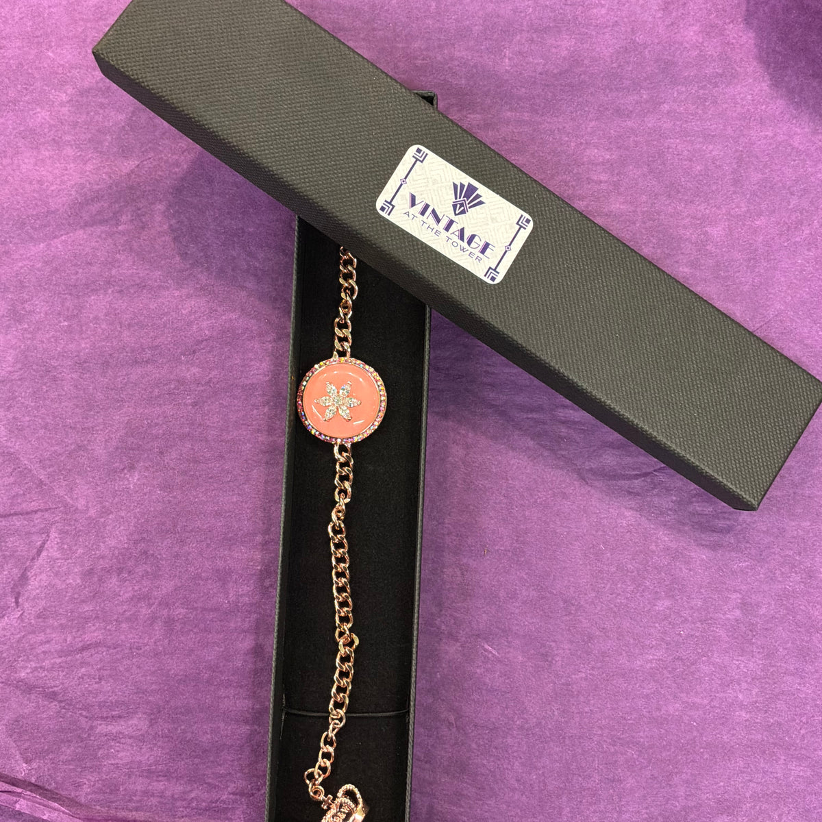 Vintage Butler & Wilson Pink Crystal Bracelet in Rose Gold Tone