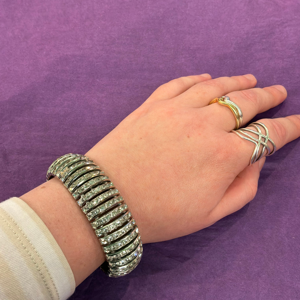 Vintage Butler & Wilson Silver Tone Crystal Bangle Bracelet Statement Jewellery