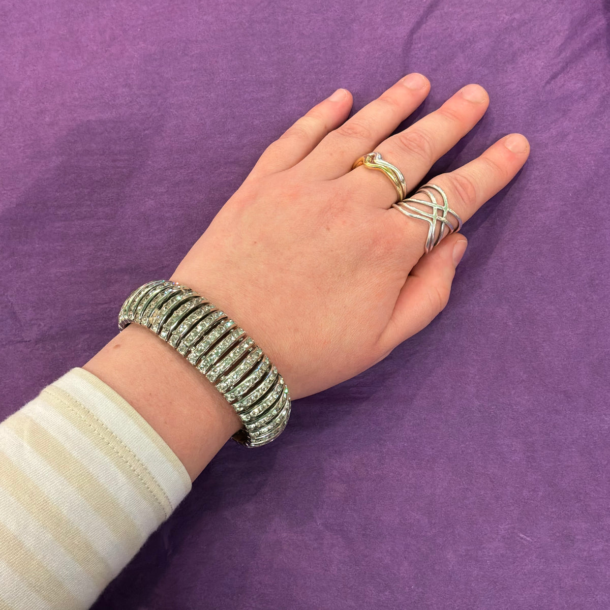 Vintage Butler & Wilson Silver Tone Crystal Bangle Bracelet Statement Jewellery