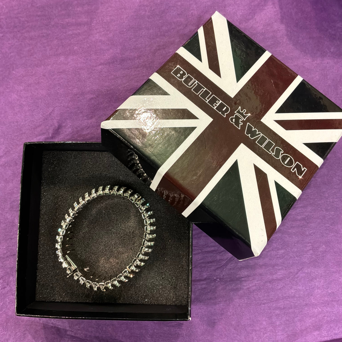 Vintage Butler & Wilson Silver Tone Crystal Bangle Bracelet Statement Jewellery