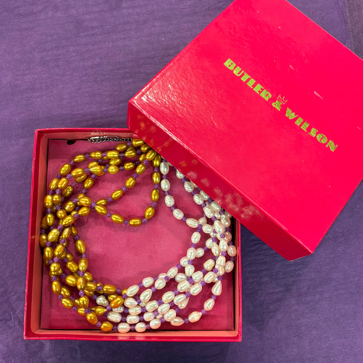 Vintage Butler & Wilson Two Tone Freshwater Pearl Multistrand Necklace