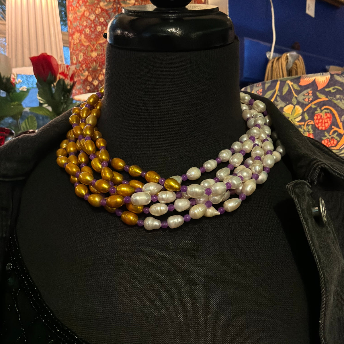 Vintage Butler & Wilson Two Tone Freshwater Pearl Multistrand Necklace