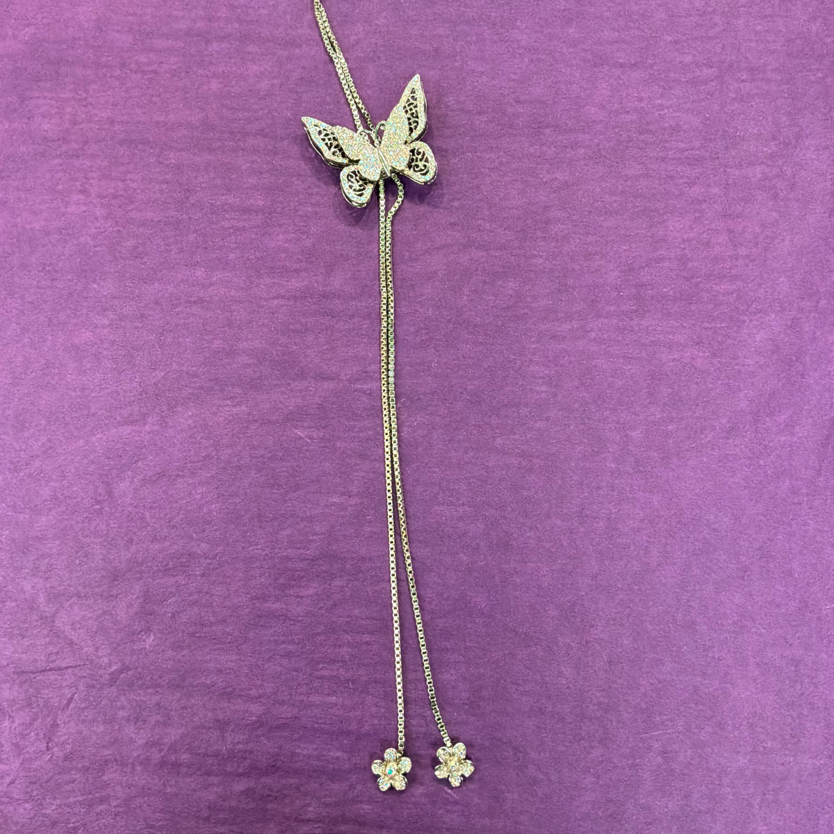 Vintage Butler & Wilson Aurora Borealis Crystal Butterfly Lariat Necklace