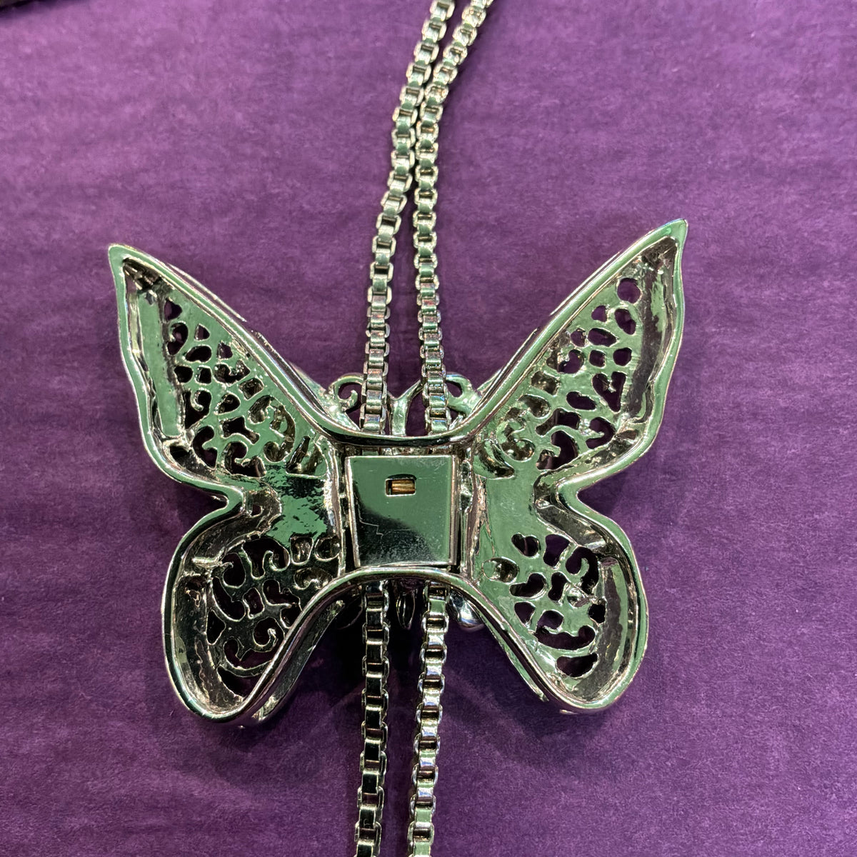 Vintage Butler & Wilson Aurora Borealis Crystal Butterfly Lariat Necklace