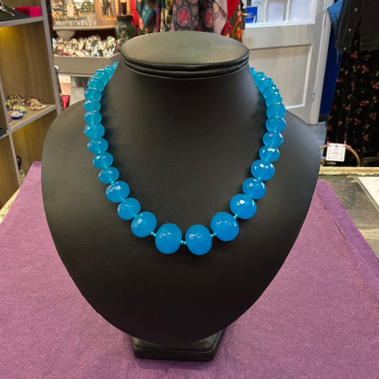 Vintage Butler & Wilson Blue Crystal Beaded Statement Necklace Chunky Faceted Beads