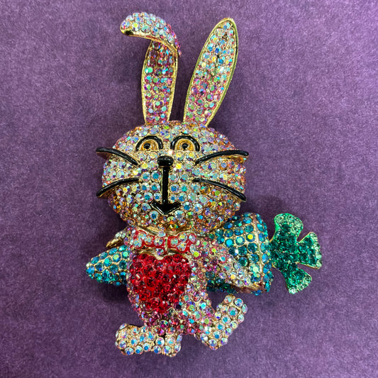 Vintage Butler & Wilson Bunny Rabbit Crystal Brooch with Heart and Carrot
